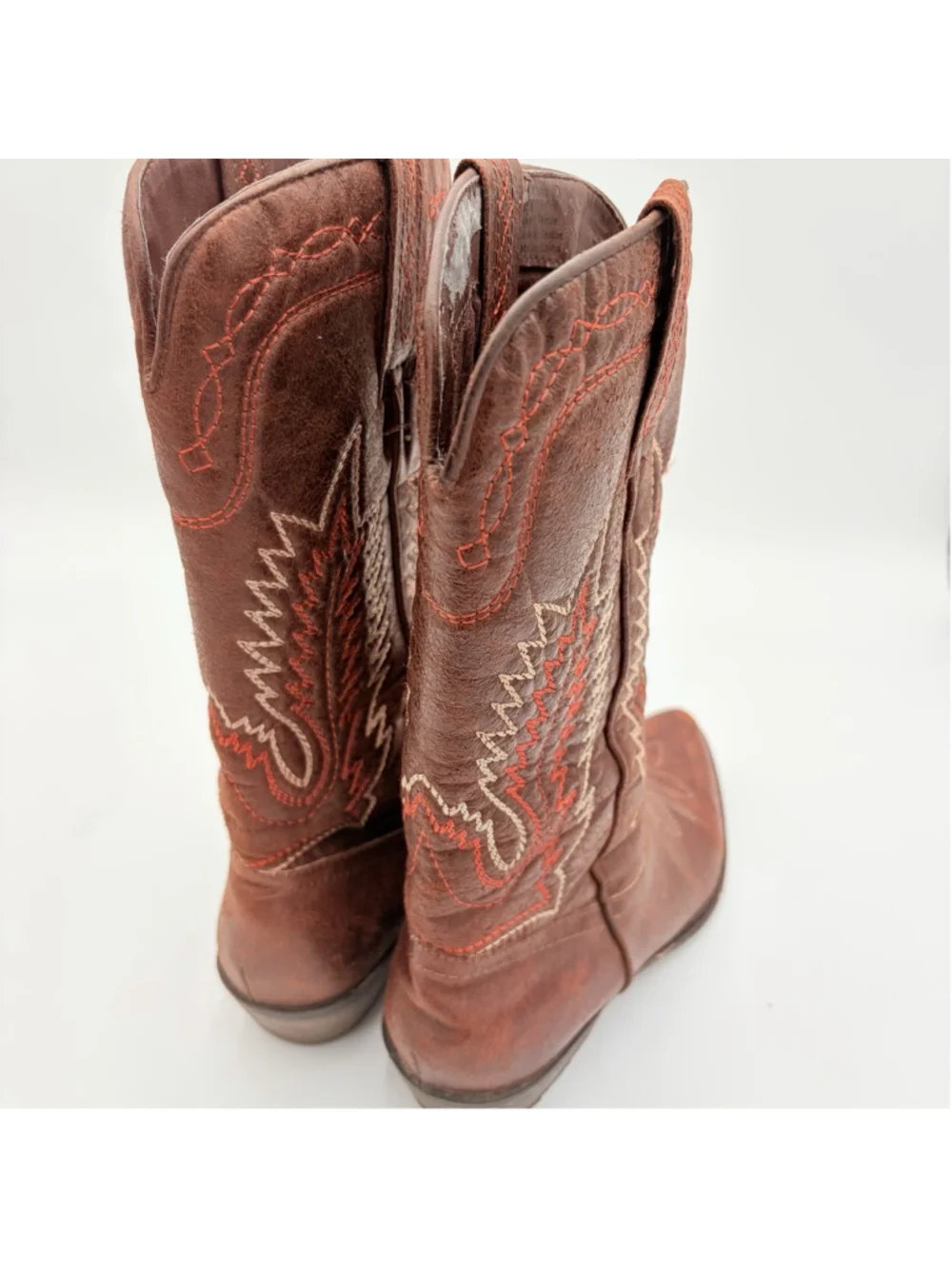 Coconuts Youth Western Cowboy Boots Brown Red Embroidered Pull On Size 5M